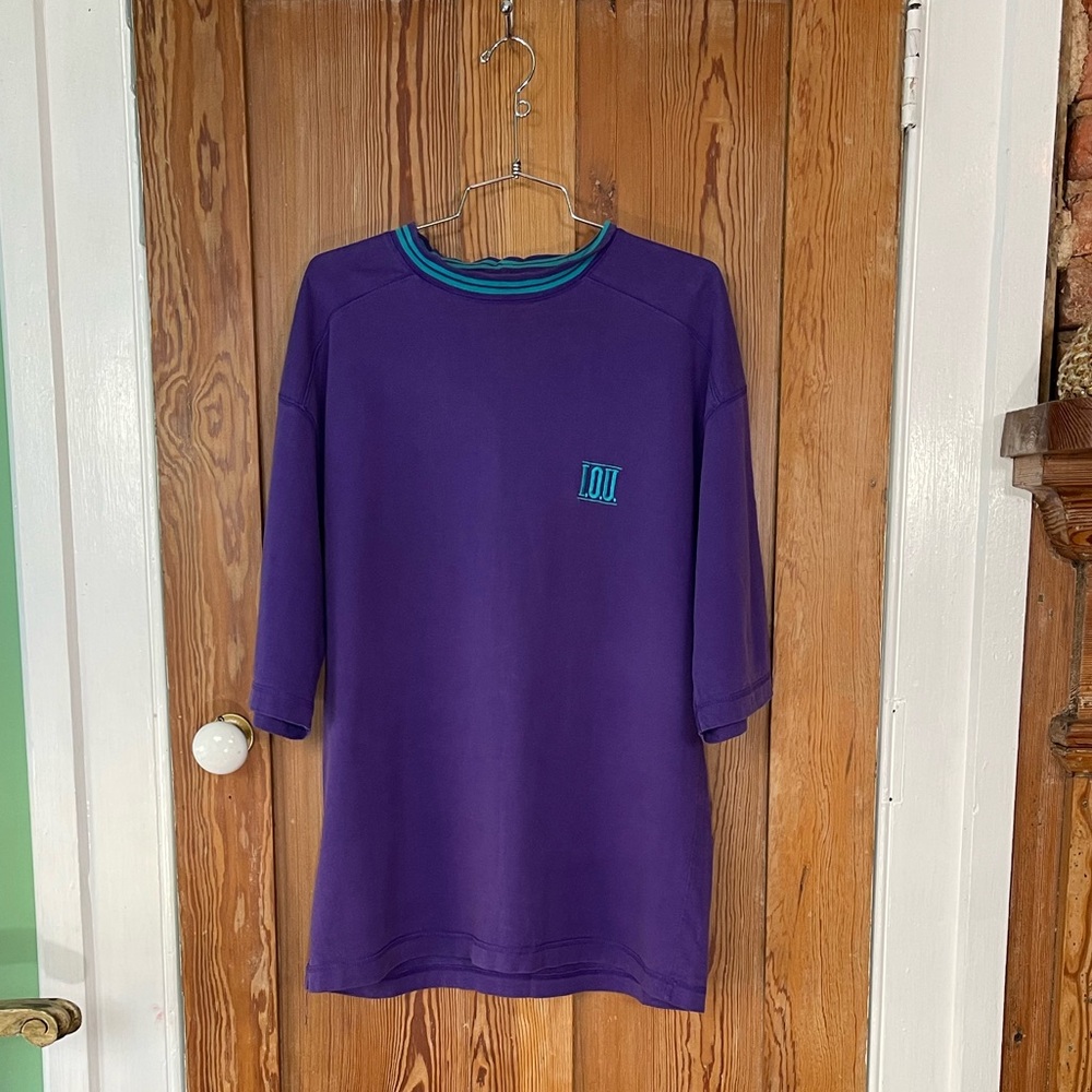 Vintage IOU 90s Purple and Teal Embroidered T-Shirt Men’s Size XL 🍄